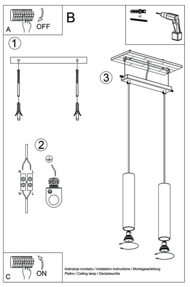 Sollux SL.0637 - Lampadario a sospensione con filo LINO 2xGU10/40W/230V