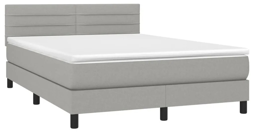 Letto a molle materasso e led grigio chiaro 140x190 cm tessuto