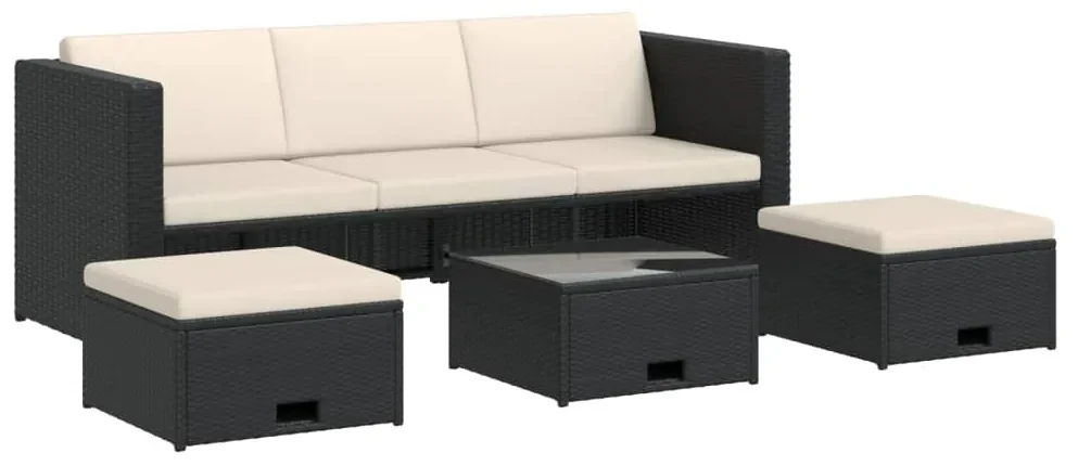 Set divani da giardino 4 pz con cuscini in polyrattan nero