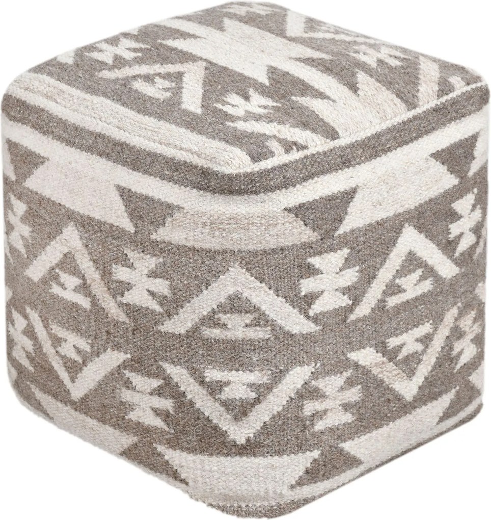 AXEL - pouf in lana avorio con decoro 40 x 40