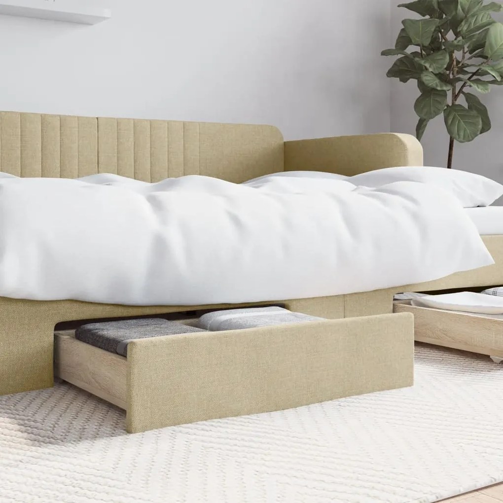 Cassetti Da Letto 2pz Crema İn Legno Multistrato E Tessuto /