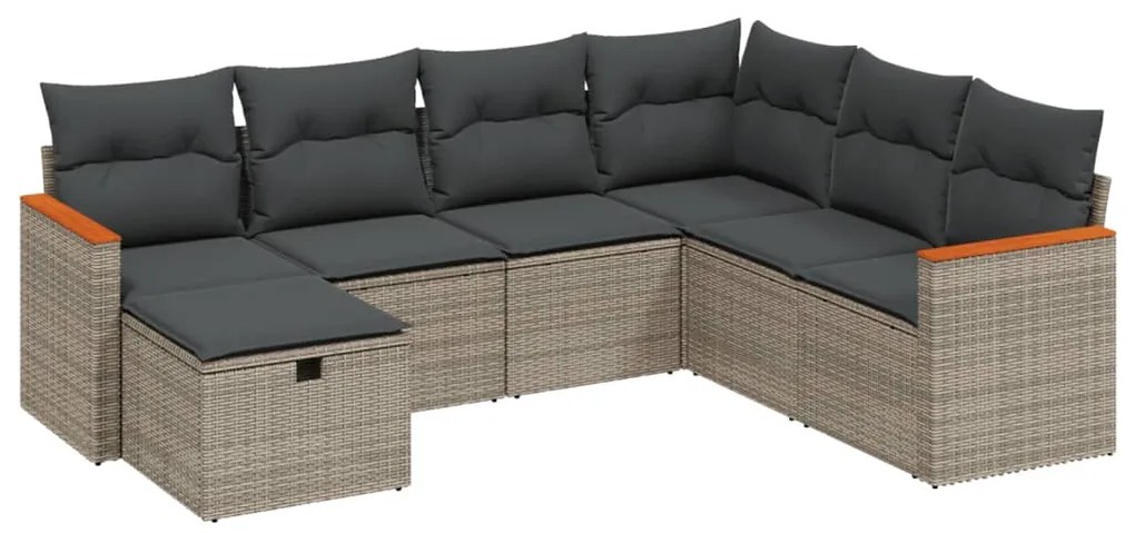 Set Divani da Giardino 7 pz con Cuscini Grigio in Polyrattan