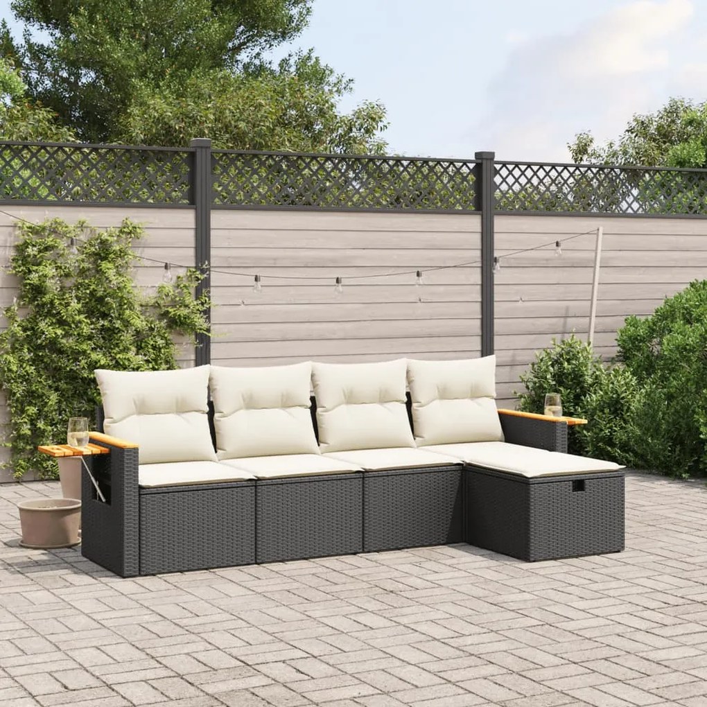 Set Divani da Giardino 5 pz con Cuscini in Polyrattan Nero