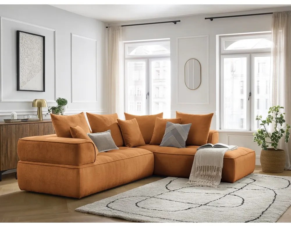 Divano angolare color senape (penisola a destra/a L) con rivestimento in ciniglia Whesley – Bobochic Paris