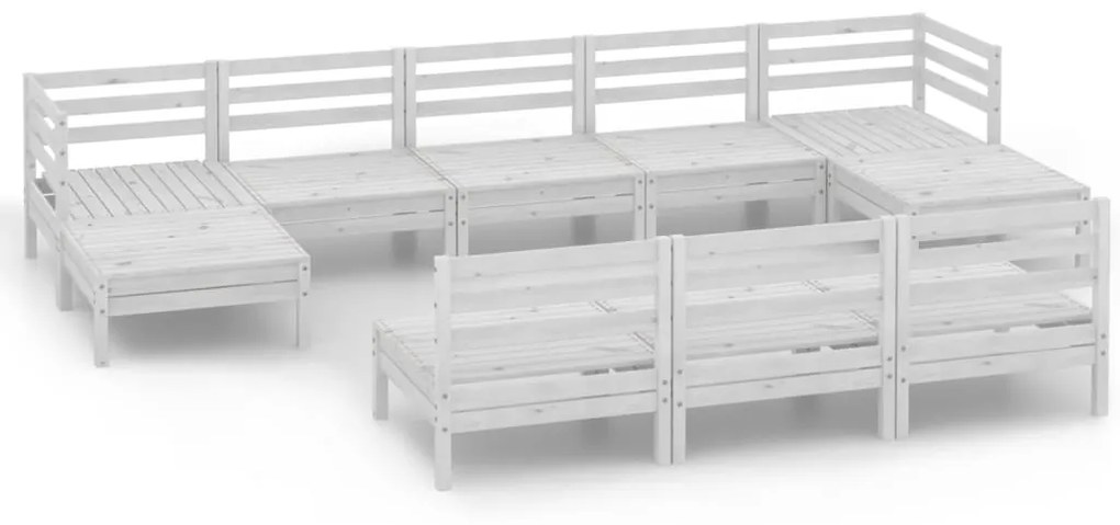 Set salotto da giardino 10 pz in legno massello di pino bianco