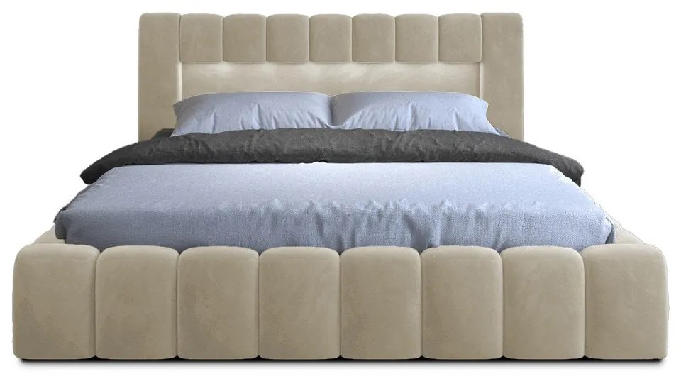 Letto matrimoniale imbottito beige con contenitore con rete inclusa 160x200 cm Lamica – ELTAP