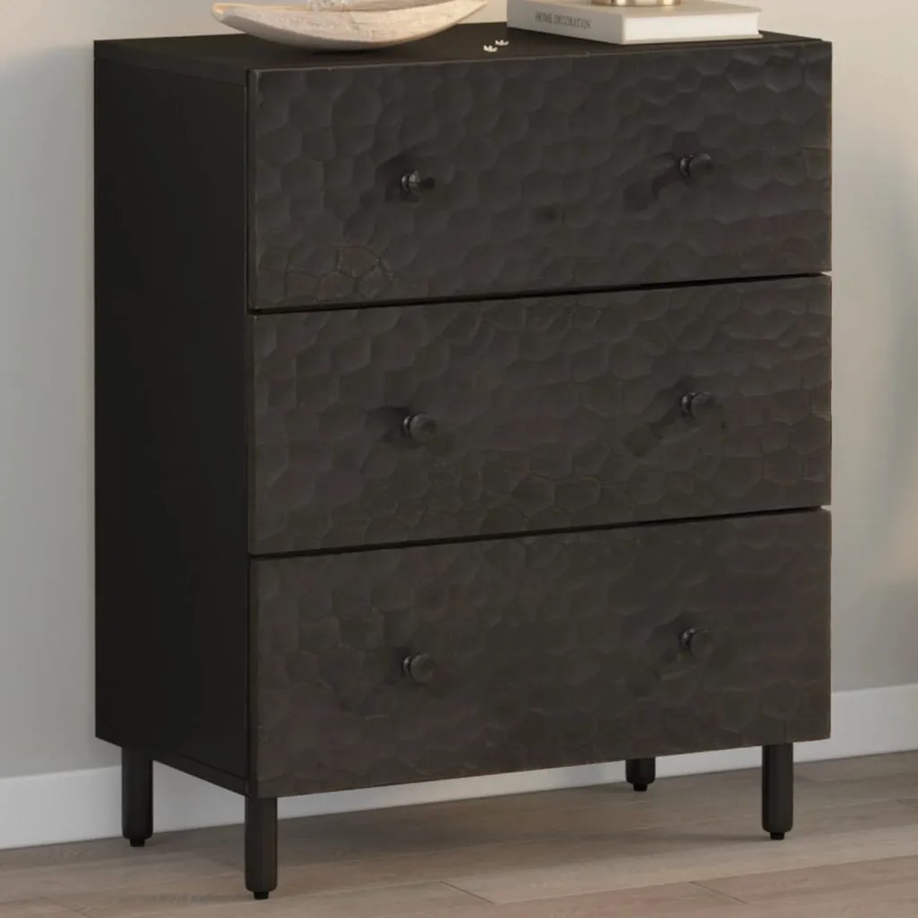 Credenza Nera 60x33x75 Cm İn Legno Massello Di Mango /