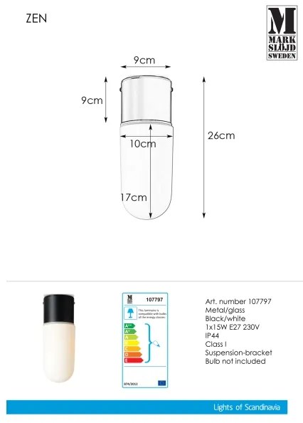 Markslöjd 107797 - Plafoniera da bagno ZEN 1xE27/15W/230V IP44