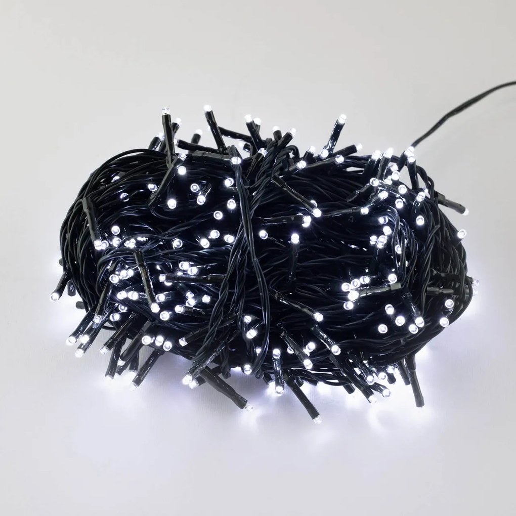 Catenaria Natalizia LED 18m 8 GIOCHI DI LUCE Cavo VERDE IP44 Colore Bianco Freddo 7500 - 8500 °K