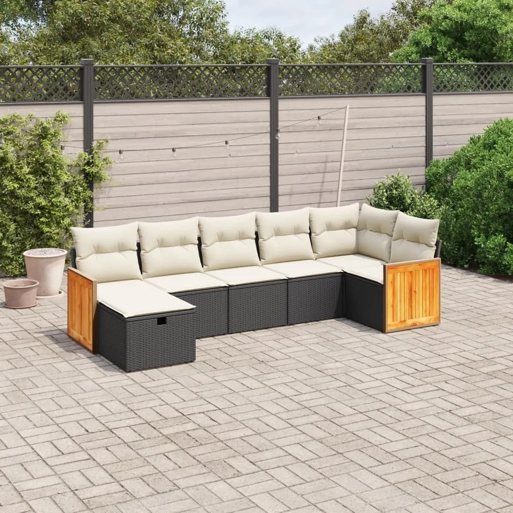 Set Divani da Giardino con Cuscini 7pz Nero Polyrattan