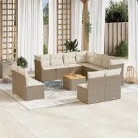 Set Divani da Giardino 12 pz con Cuscini Beige in Polyrattan 3223706