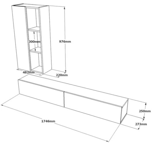 Mobile TV Sospeso Effetto Legno Rovere 175 Cm Con Libreria Luvio