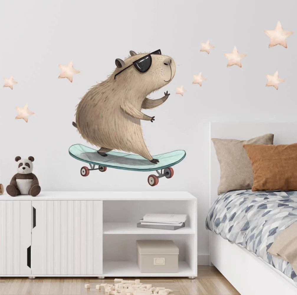 Autoadesivi per pareti - Capibara su un pattino | Inspio