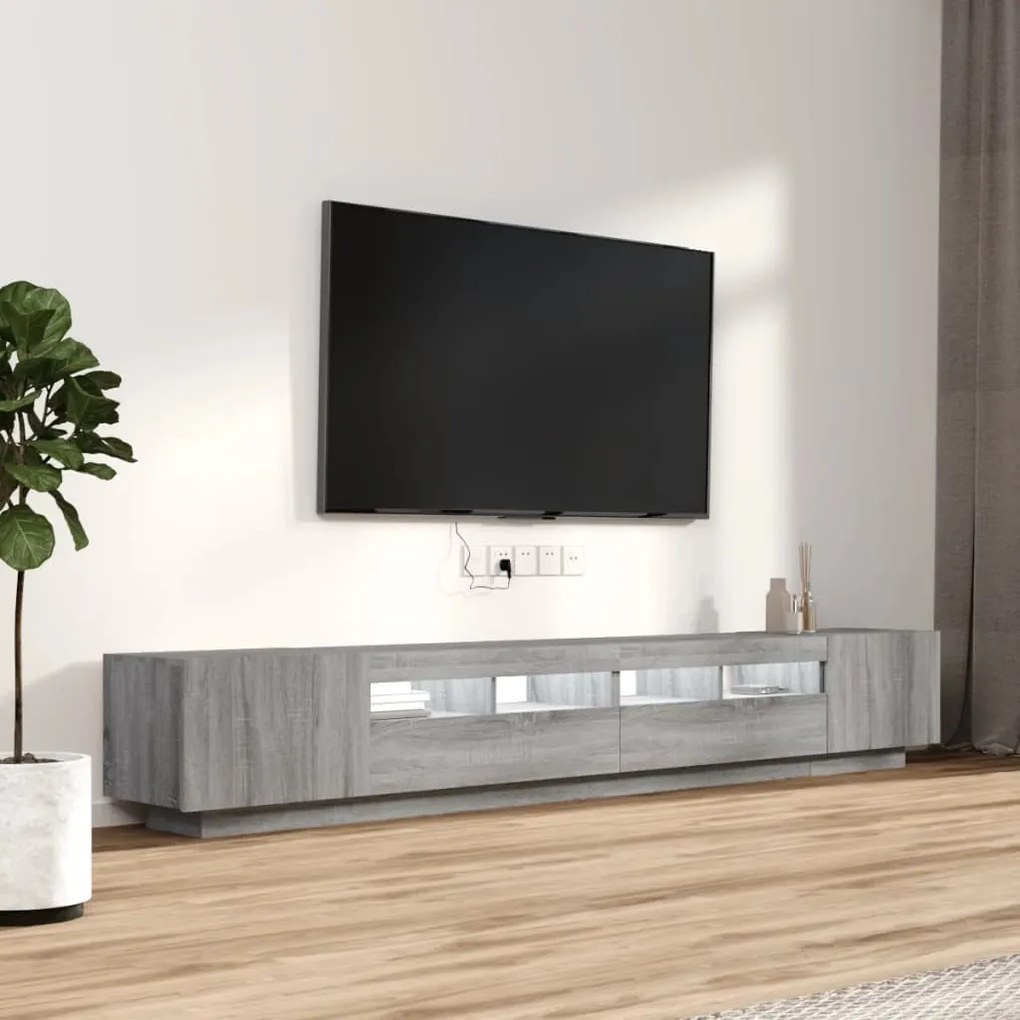 Set mobili tv 3 pz con luci led grigio sonoma legno multistrato