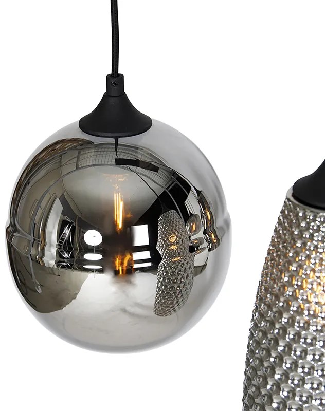 Lampadario Art Déco nero con vetro fumé 8 luci - Hanne