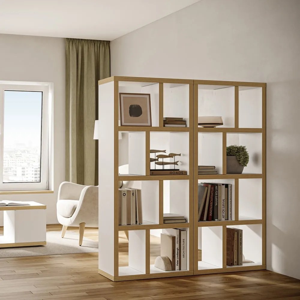 Libreria bianca con bordo in legno 70x159 cm Berlin - TemaHome