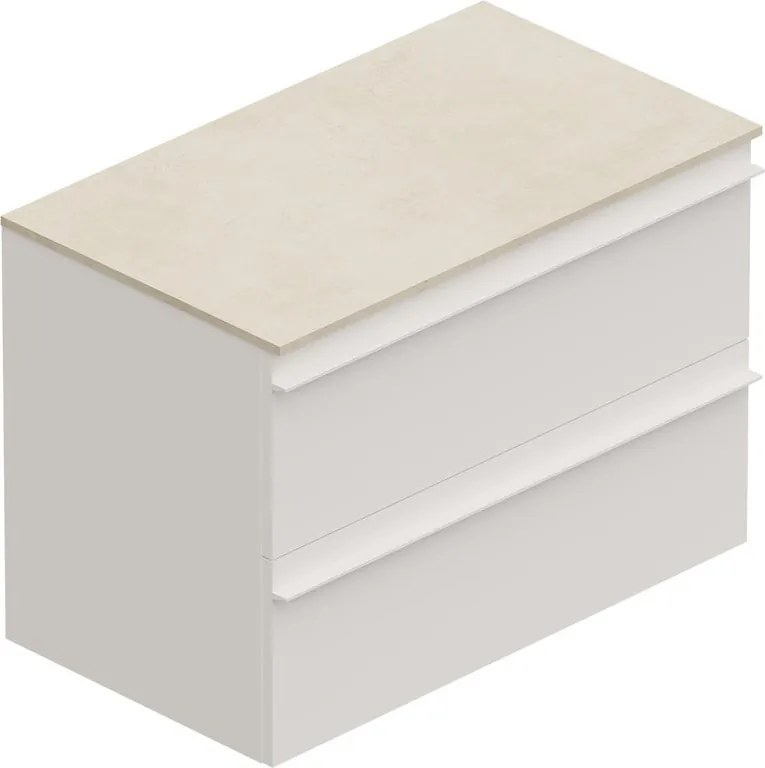 Mobile Linea L80 H55 P45 laccato bianco opaco  2 cassetti a chiusura ammortizzata e top gres bianco Creta per lavabo in appoggio