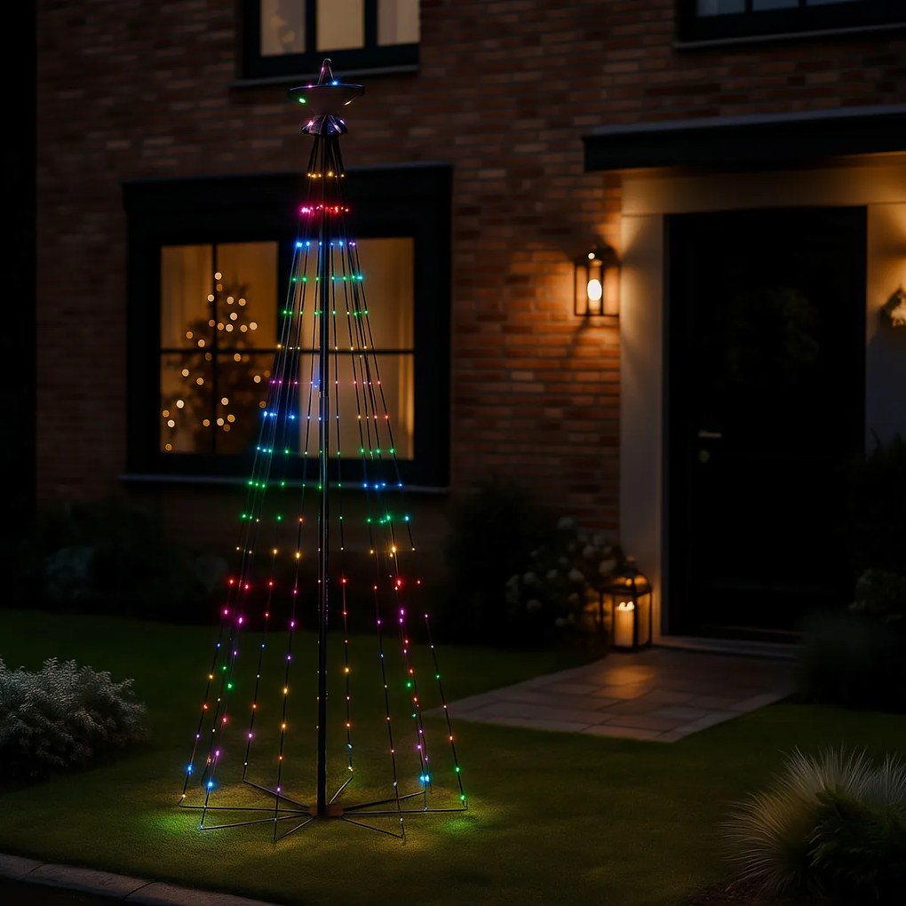 Lampada da terra natalizia nera 240 cm con LED RGB IP44 e telecomando - Nagi