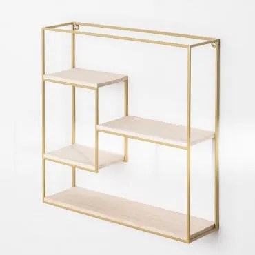 Scaffale Da Parete In Acciaio E Legno Yazek Dorato - Sklum