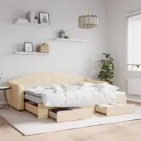 Divano Letto Estraibile con Cassetti Crema 80x200 cm in Tessutocod mxl 82778