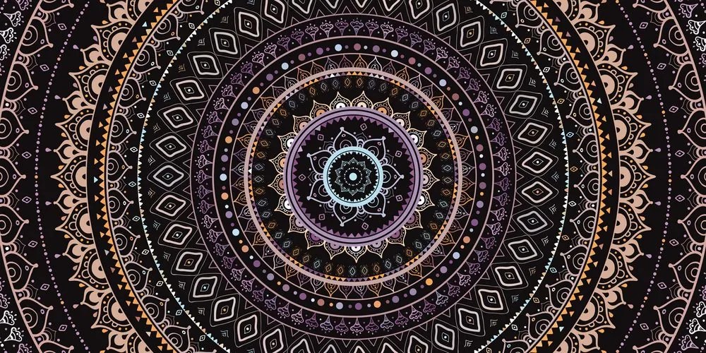 Quadro su tela – Mandala con motivo solare in sfumature viola