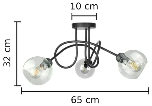 Lampadario a plafone EVIE 3xE27/60W/230V nero/limpido