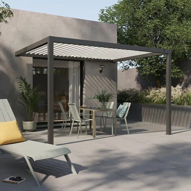 Pergola bioclimatica addossata 300x393 cm in alluminio grigio antracite - Astra NATERIAL