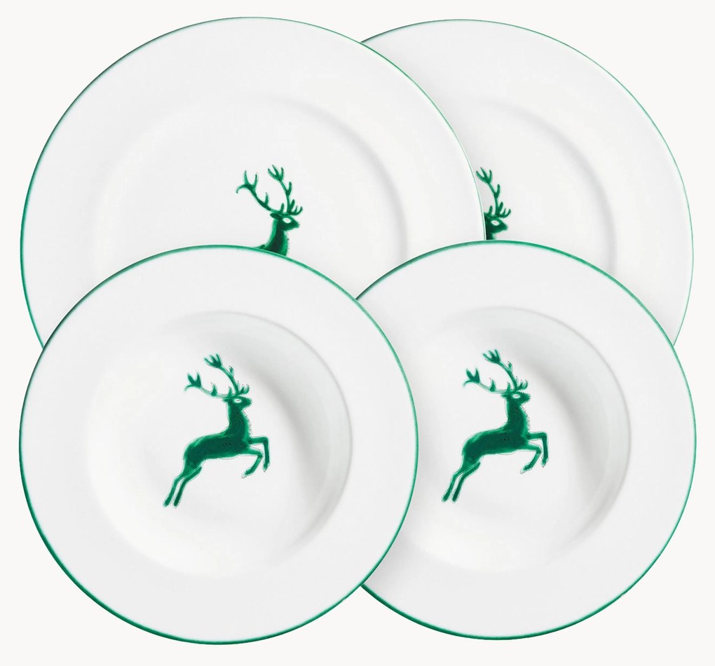 Servizio di piatti in ceramica fatto a mano Green Deer, 2 persone, set di 4