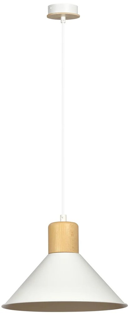 Sospensione Nordica 1 Luce Rowen In Acciaio Bianco E Legno