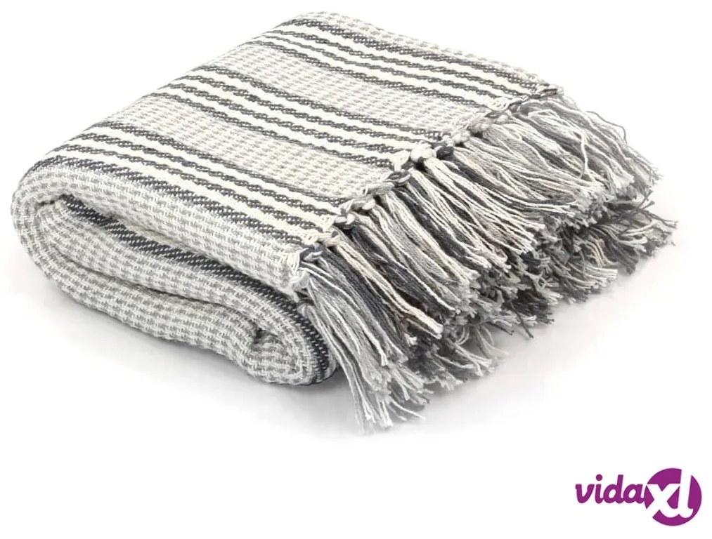vidaXL Copriletto in Cotone a Righe 160x210 cm Grigio e Bianco