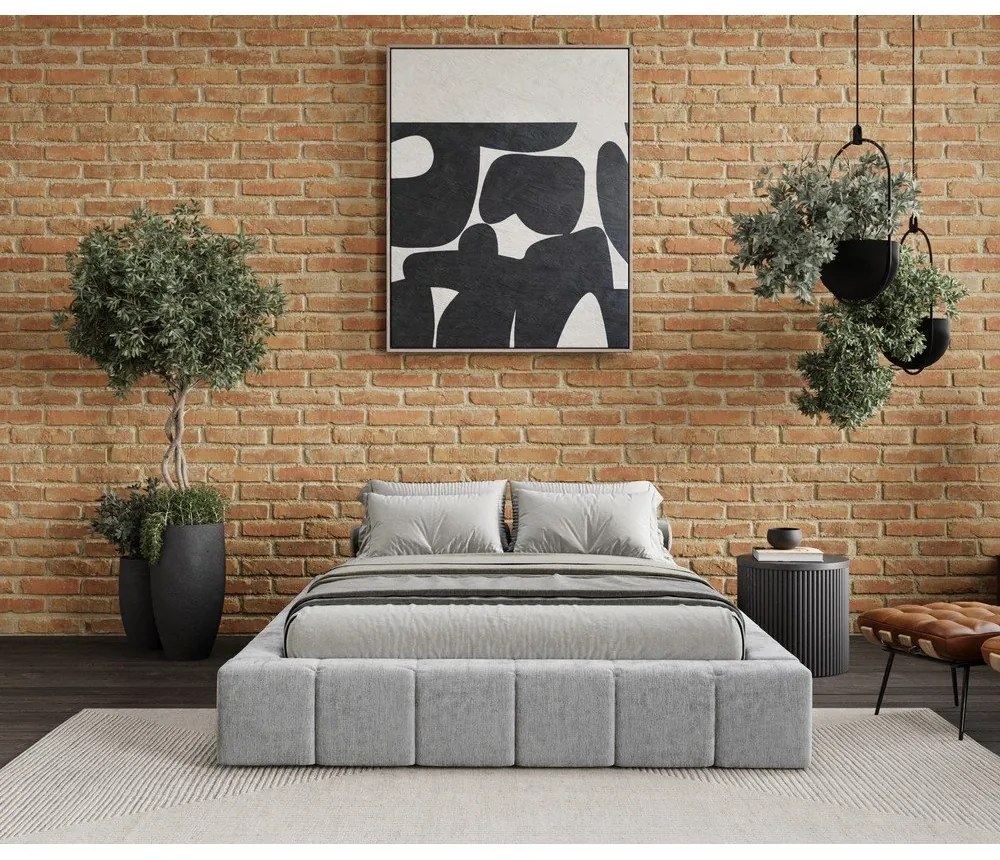 Letto matrimoniale imbottito grigio chiaro con spazio contenitivo e rete 160x200 cm Aruba L - Maison de Rêve