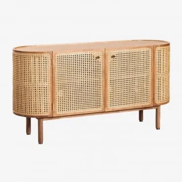 Credenza In Rattan E Legno Edwina Legno Naturale - Sklum