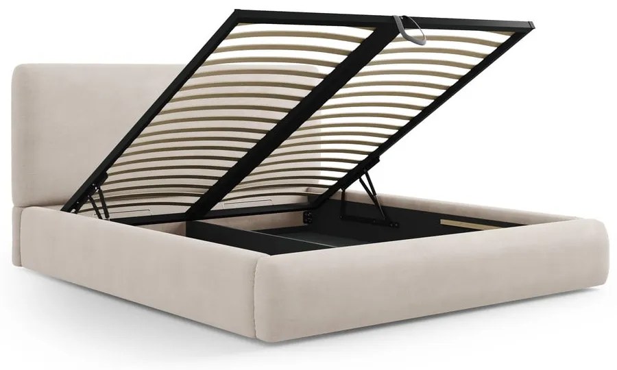 Letto matrimoniale imbottito beige con contenitore e doghe 180x200 cm Colonel - Cosmopolitan Design