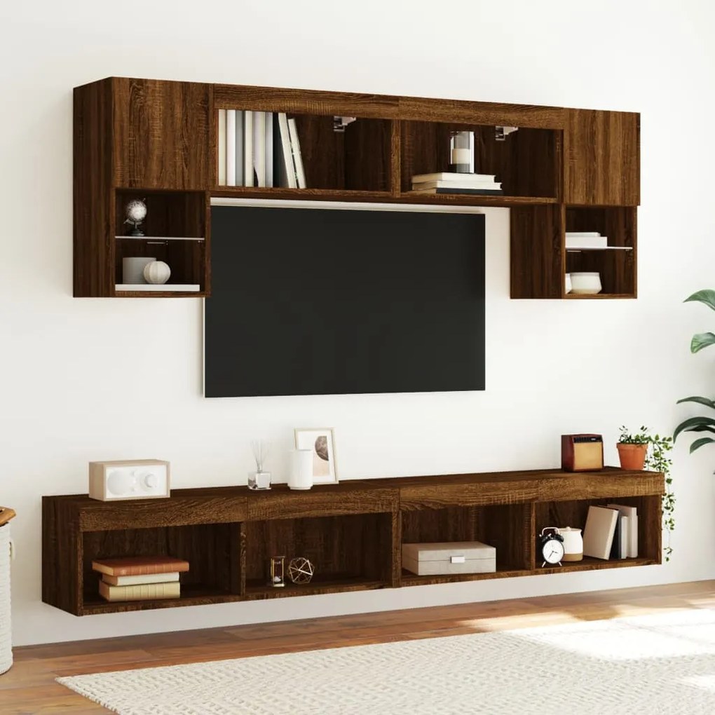 Mobili porta tv con luci led 2 pz rovere marrone 100x30x30 cm