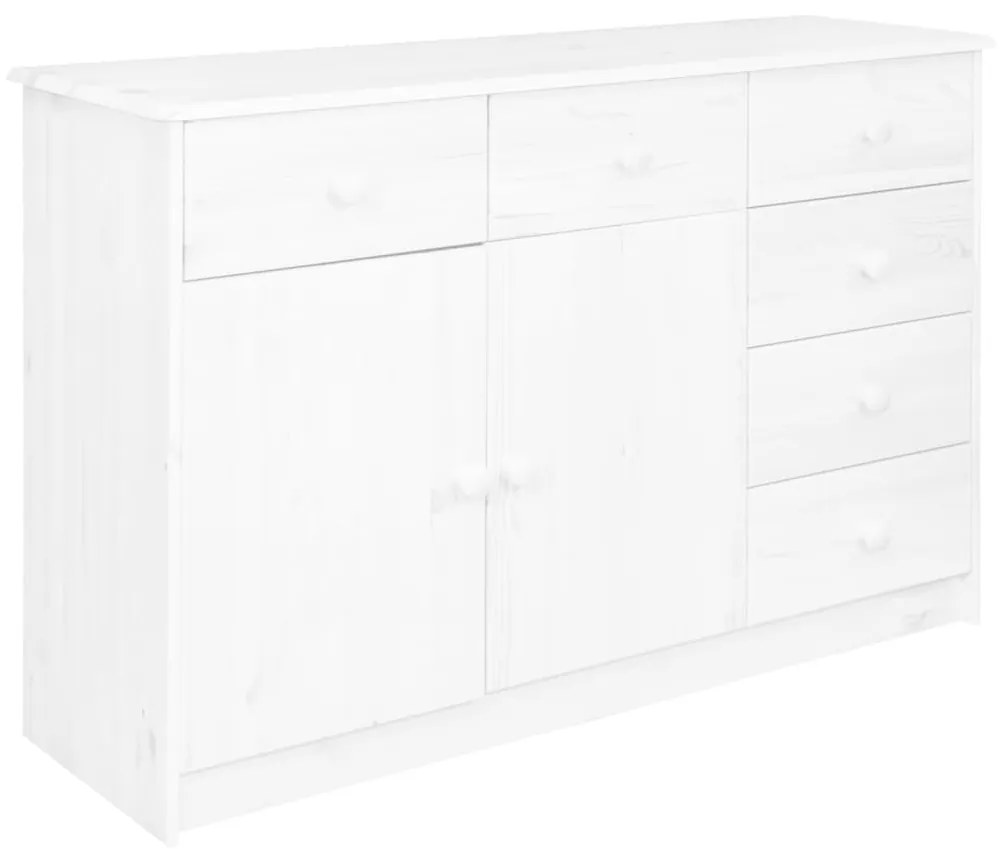 Credenza con 6 cassetti 113x35x73 cm in pino massello bianco