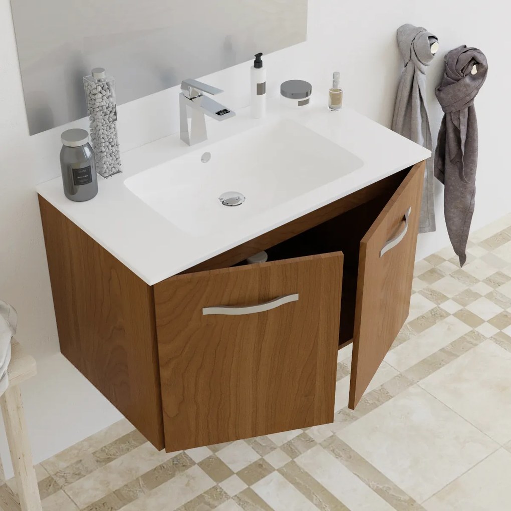 Mobile bagno BUMA80 Rovere scuro 8180 con lavabo e specchio