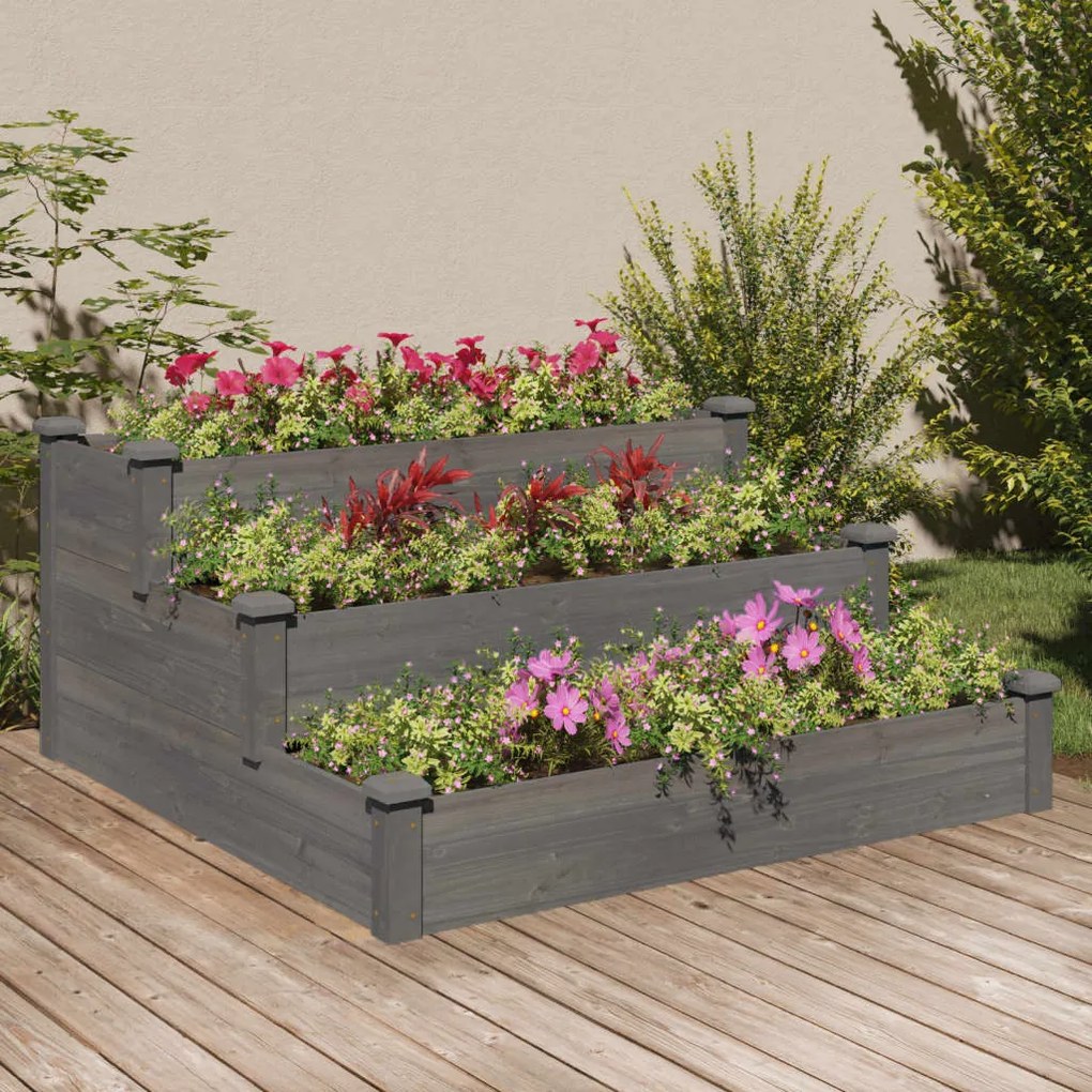 Fioriera Rialzata Giardino Grigia 120x120x56 Cm Massello Abete /