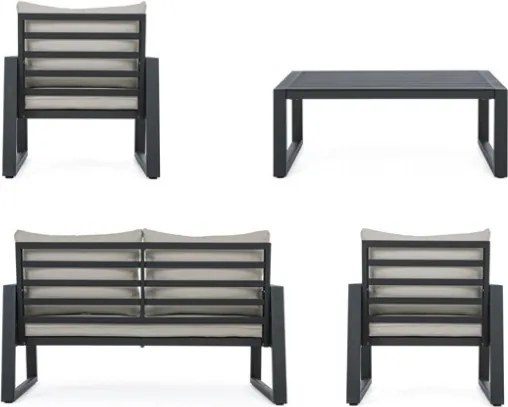 Salottino Da Esterno In Corda E Alluminio Con Cuscini E Tavolino Antracite Captiva Bizzotto