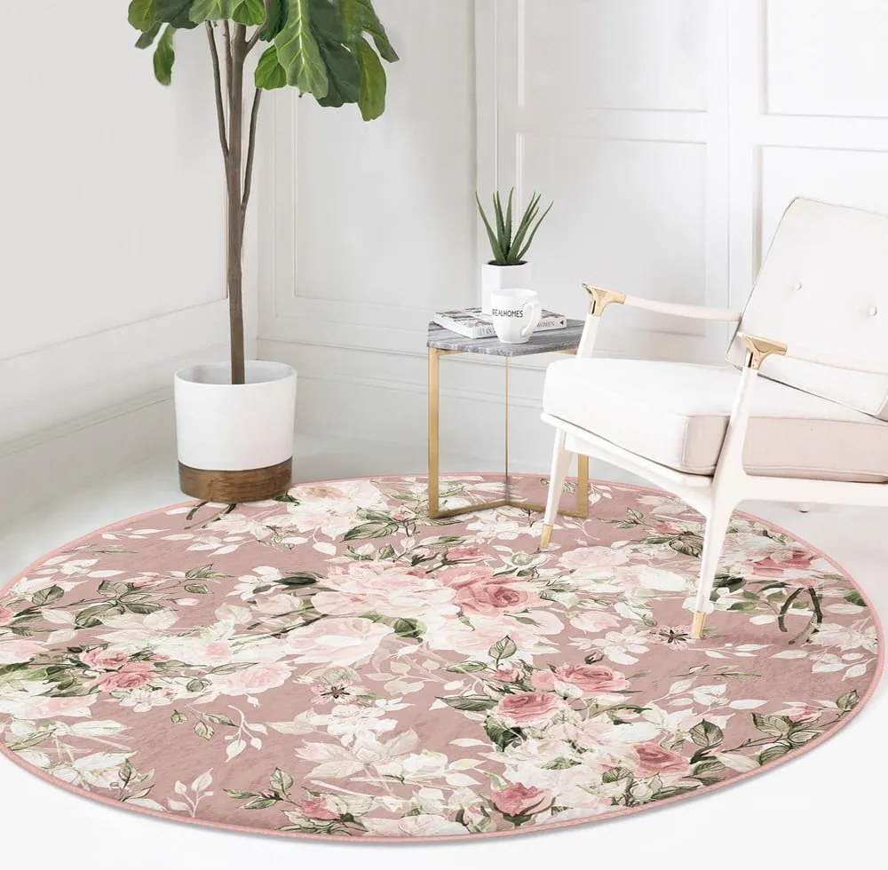 Tappeto rotondo lavabile rosa chiaro adatto per aspirapolvere robot ø 100 cm Comfort - Mila Home