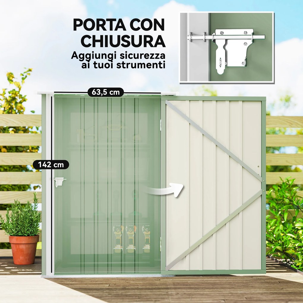 Casetta da Giardino Porta Attrezzi 100x104x160 cm con Porta in Acciaio Galvanizzato Verde Chiaro...