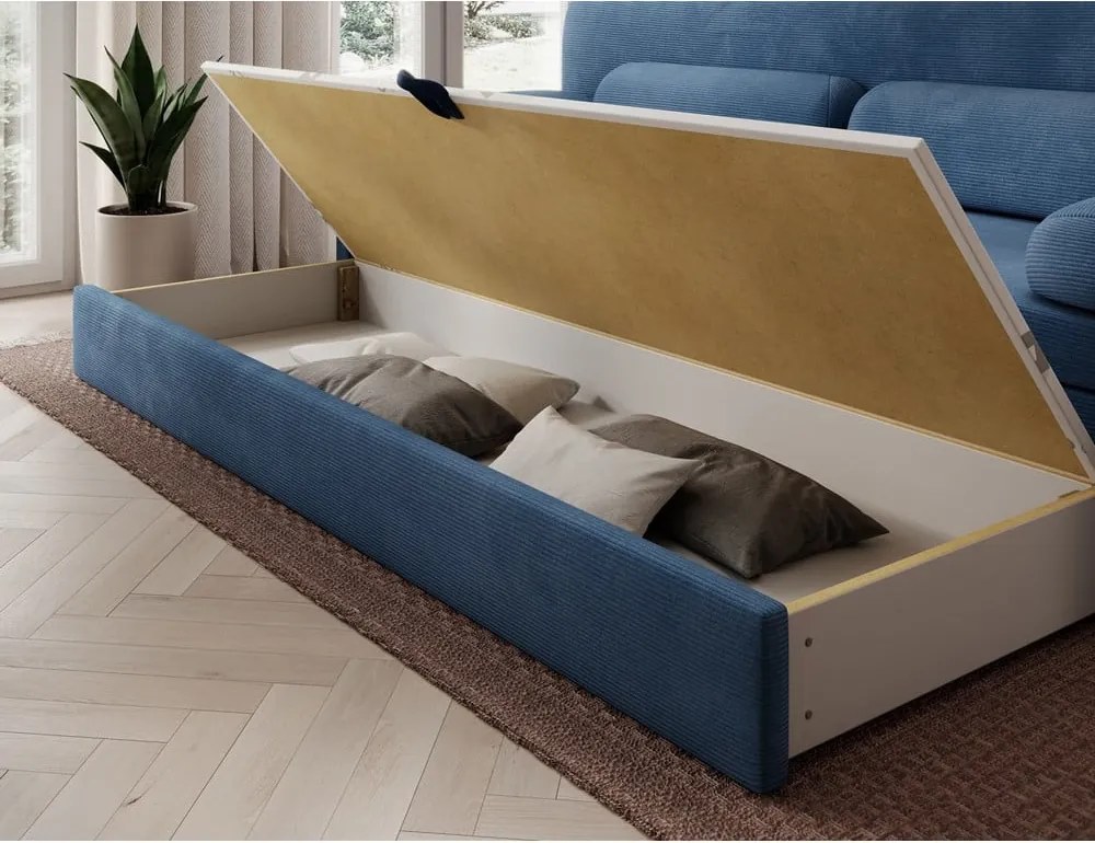 Divano blu allungabile/con contenitore e rivestimento in velluto a coste 236 cm Elioss – ELTAP