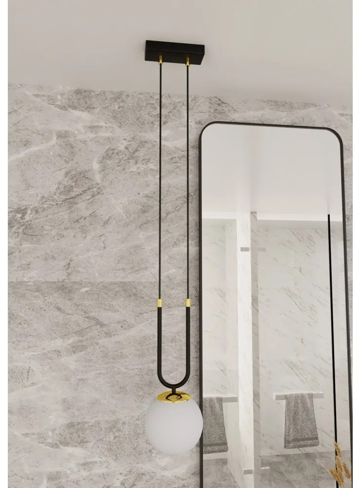 Lampadario a Sospensione in Acciaio e Vetro GLAM 1 Nero E14 Colore delle Sfere Bianco