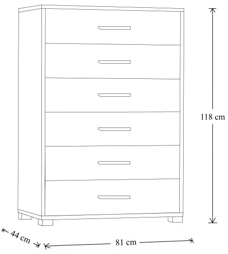 Cassettiera in legno con 6 cassetti 81x118h cm Bianco Frassino
