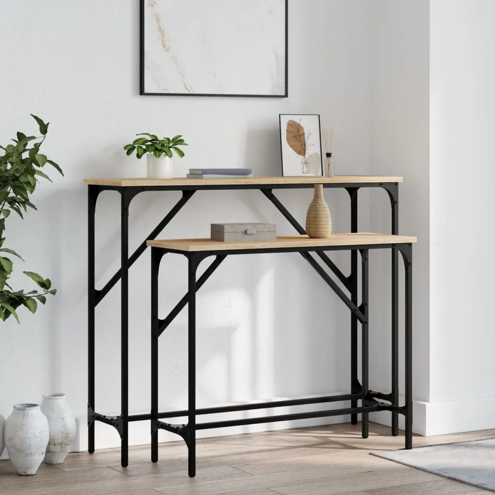 Tavolini consolle 2 pz rovere sonoma in legno multistrato