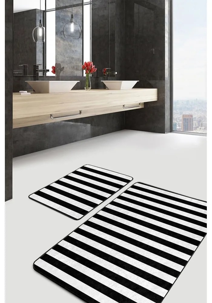 Tappetini da bagno bianco-nero in set da 2 100x60 cm - Minimalist Home World