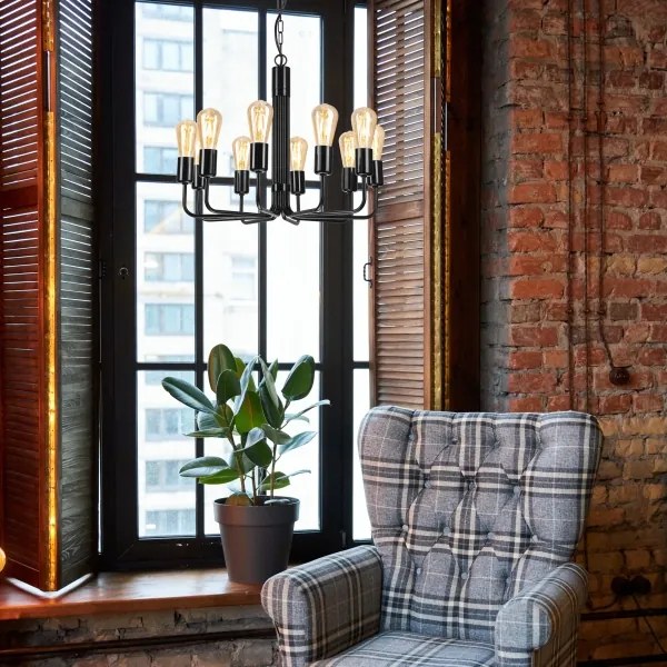 Lampadario a sospensione con catena 10xE27/60W/230V nero