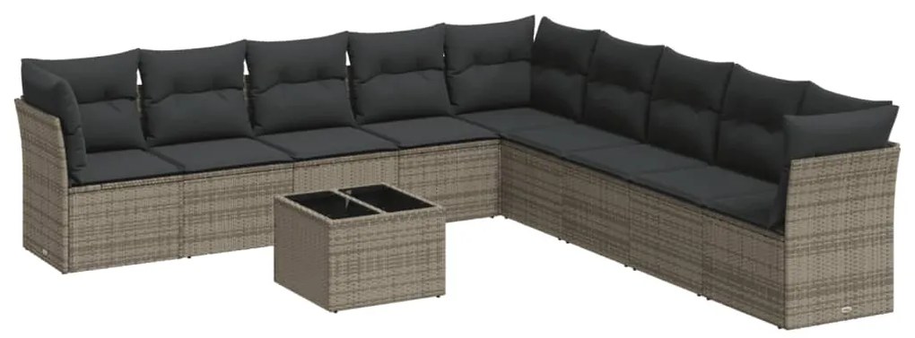 Set divano da giardino 10 pz con cuscini grigio in polyrattan