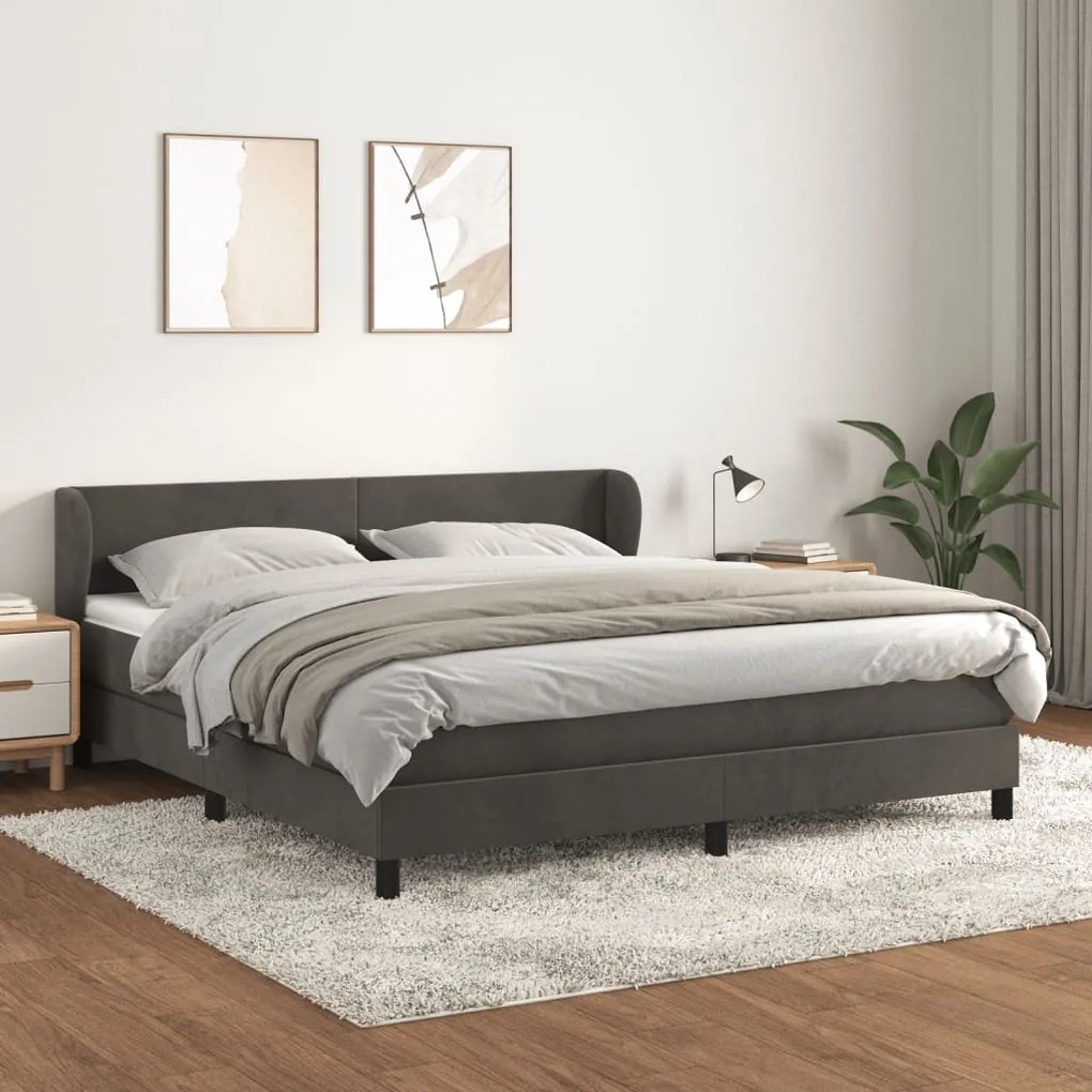 Giroletto A Molle Con Materasso Grigio Scuro 160x200 Cm Velluto /