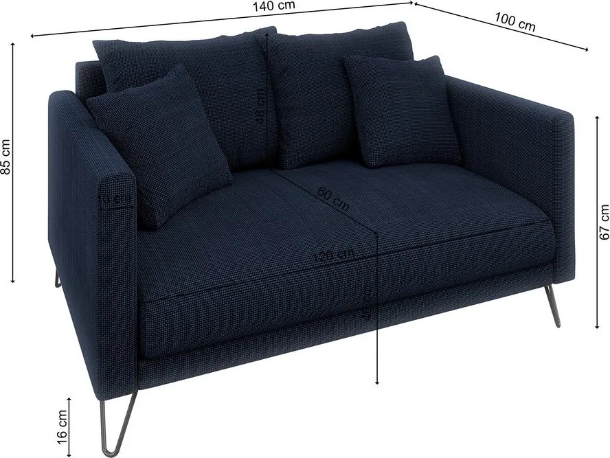 Divano blu scuro con rivestimento in ciniglia 140 cm Freya – Ropez