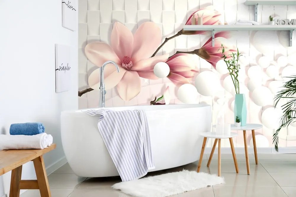 Carta da parati – Magnolia con elementi astratti
